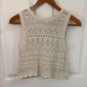 Women's Cream Crochet Knit Tank Top - Sleeveless Openwork Design
